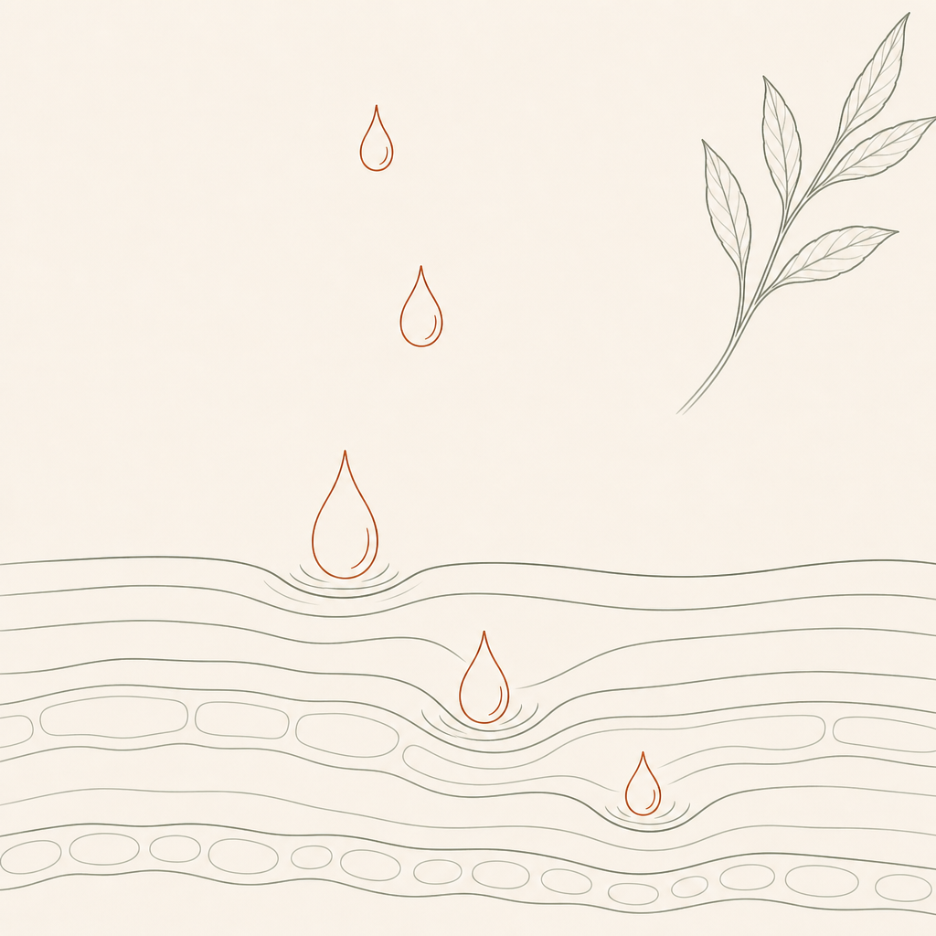 Ink illustration of water droplets sinking into skin layers